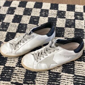 Golden Goose-Style Women's White Leather Sneakers with Black Heel